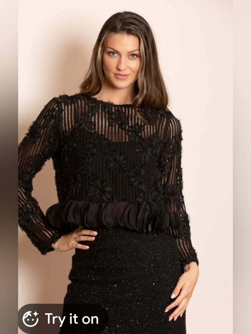 Jessie Liu Ada Mesh Lace Blouse with 3-Dimensional Applique Sheer